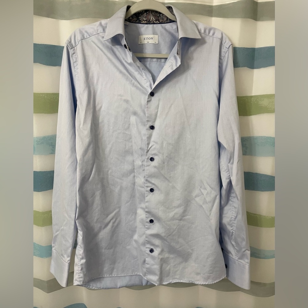 Eton Signature Twill Shirt w Floral Collar&Cuff Slim Fit 39* 15 1/2 L-Blue (N70)